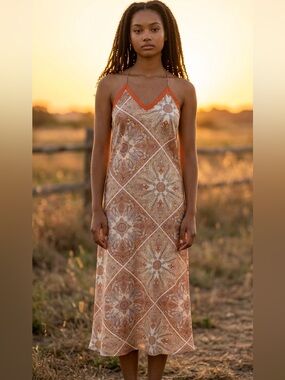Forever 21 Orange Paisley Backless Slip Dress